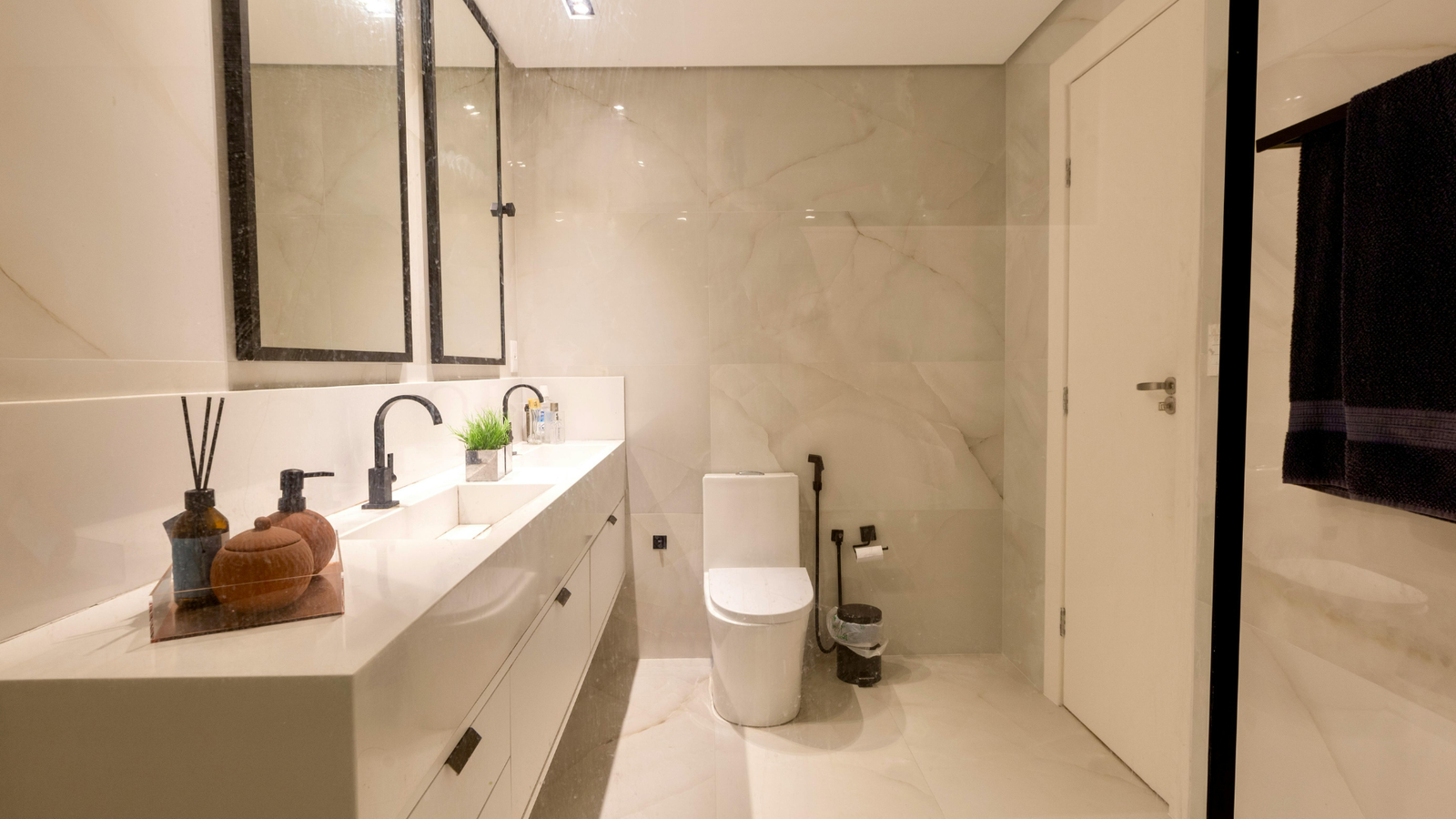 Bathroom vanity with black fixtures