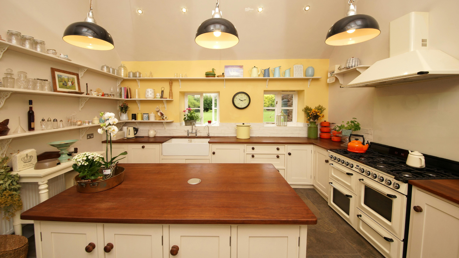 Farmhouse kitchen with butcher block counters