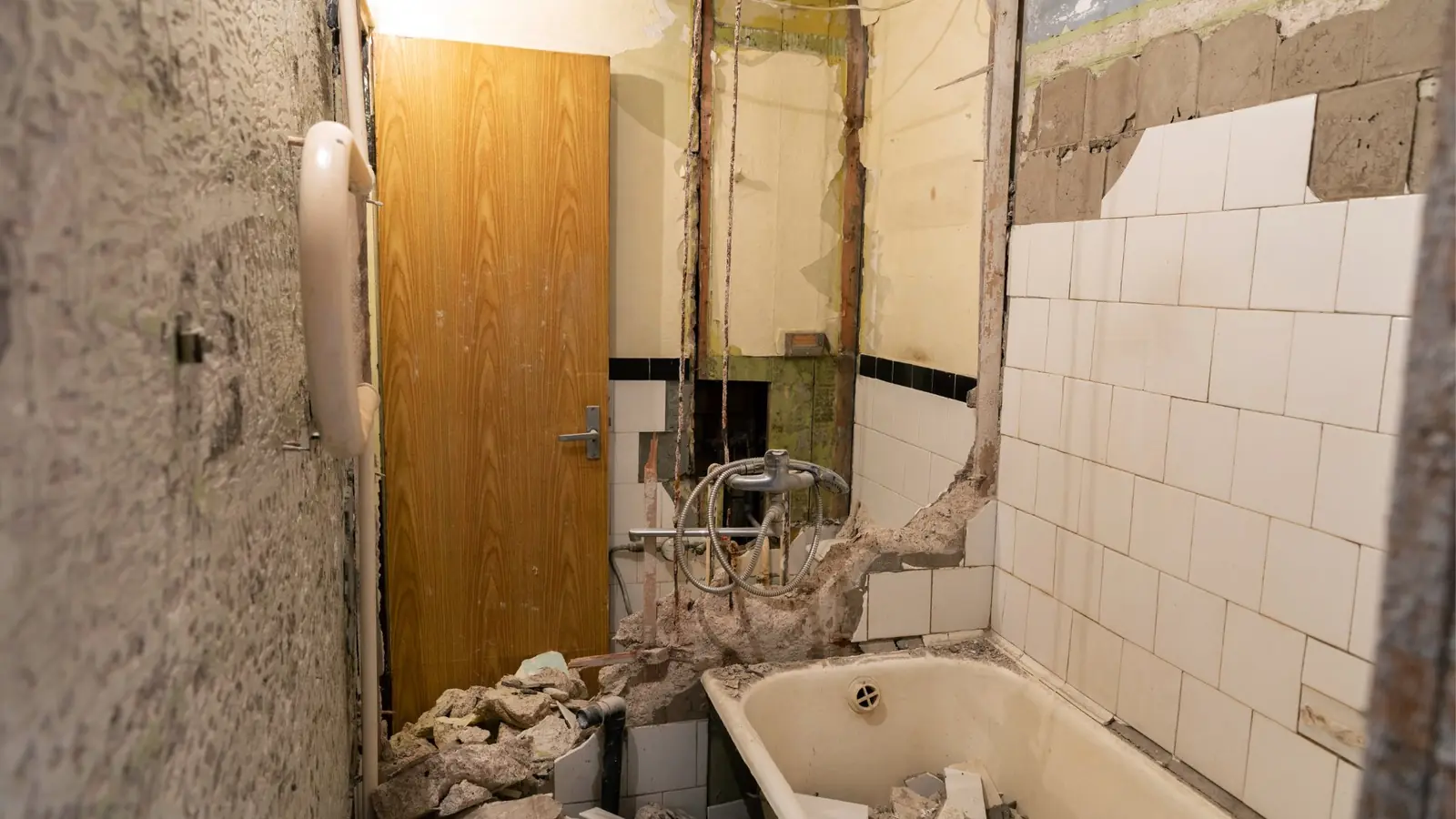 Bathroom completely gutted and ready for new construction