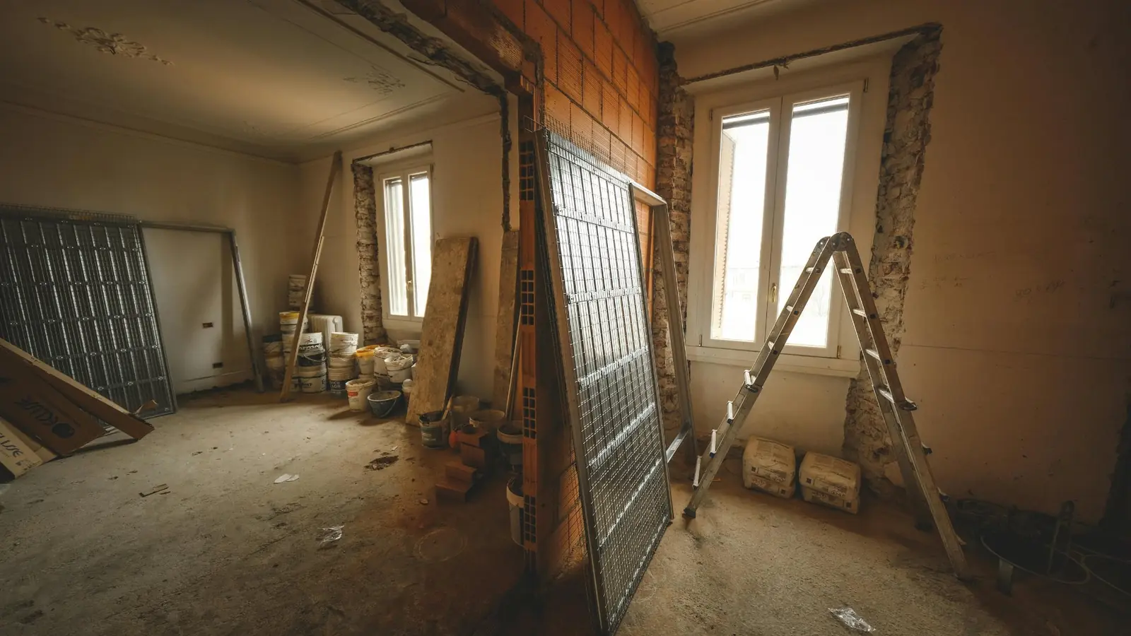 Home remodel gut renovation with structural work in progress