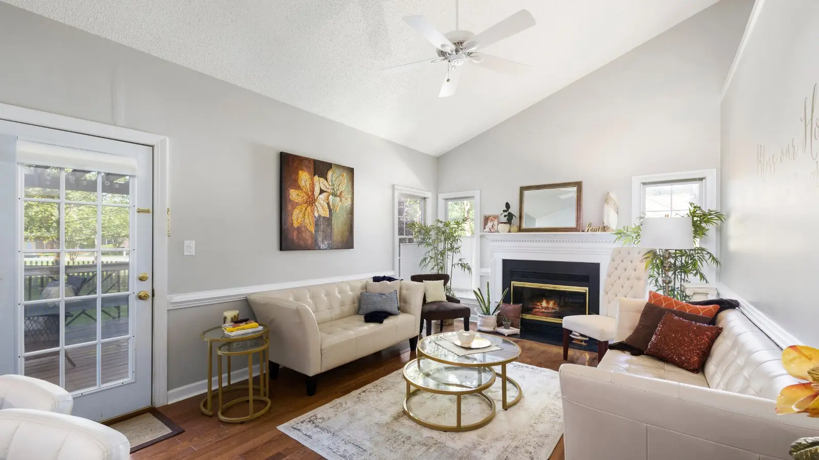 Finished basement living room with fireplace and vaulted ceiling in Albany NY